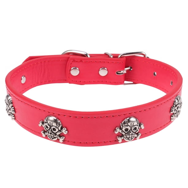 KAKOWELY collar de cuero rojo con diseño de calavera para Halloween, ajustable, para mascotas, suministros para perros y cachorros.