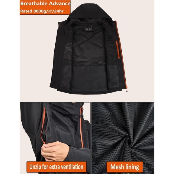 1 Men's Lightweight Hooded Rain , Waterproof Breathable Raincoat for Outdoor Hiking and Camping