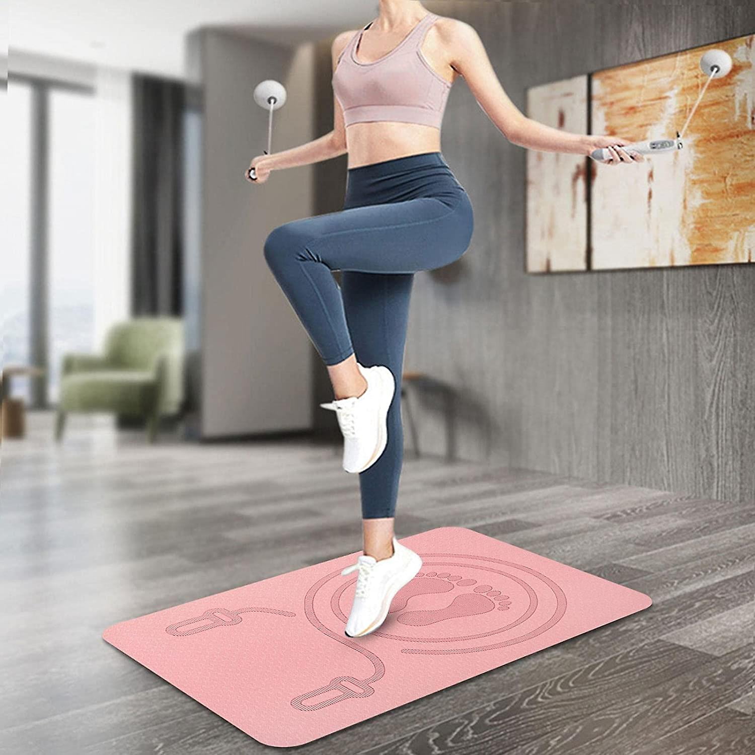 Jump Rope Mat 2Pcs Skipping Yoga Mat 8Mm Yoga Mats Training Fitness Mat Tpe Mat Knees Protection Impact Absorption Durable Jumping Rope Mat With N