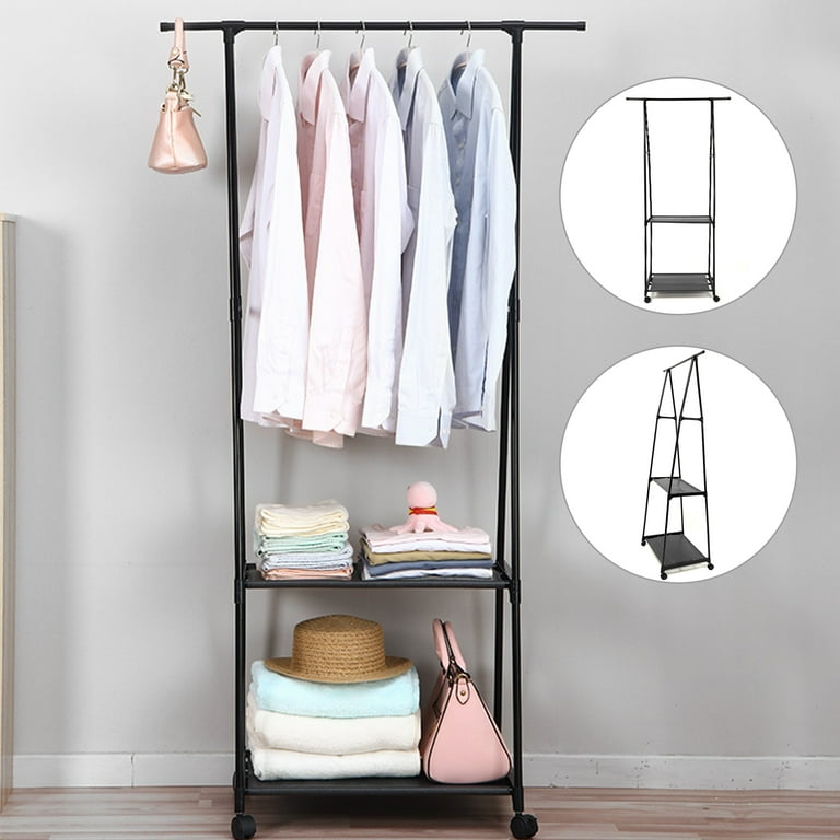 2 Tier Garment Rack Rolling Garment Stand Durable Clothes Rack Storage Shelves Triangle Coat Wheel Rack