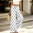 thumbnail image 6 of Heart & Polka Dot Print Wide Leg Pants - Ruffle Hem High Waisted Palazzo Trousers with Pockets, Drawstring Casual Lounge Pants Light Gray L, 6 of 7