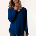thumbnail image 6 of BXINGOHAI Women's V Neck Waffle Knit Henley Tops Casual Long Sleeve Pullover Sweater Blouses Blue,M, 6 of 7