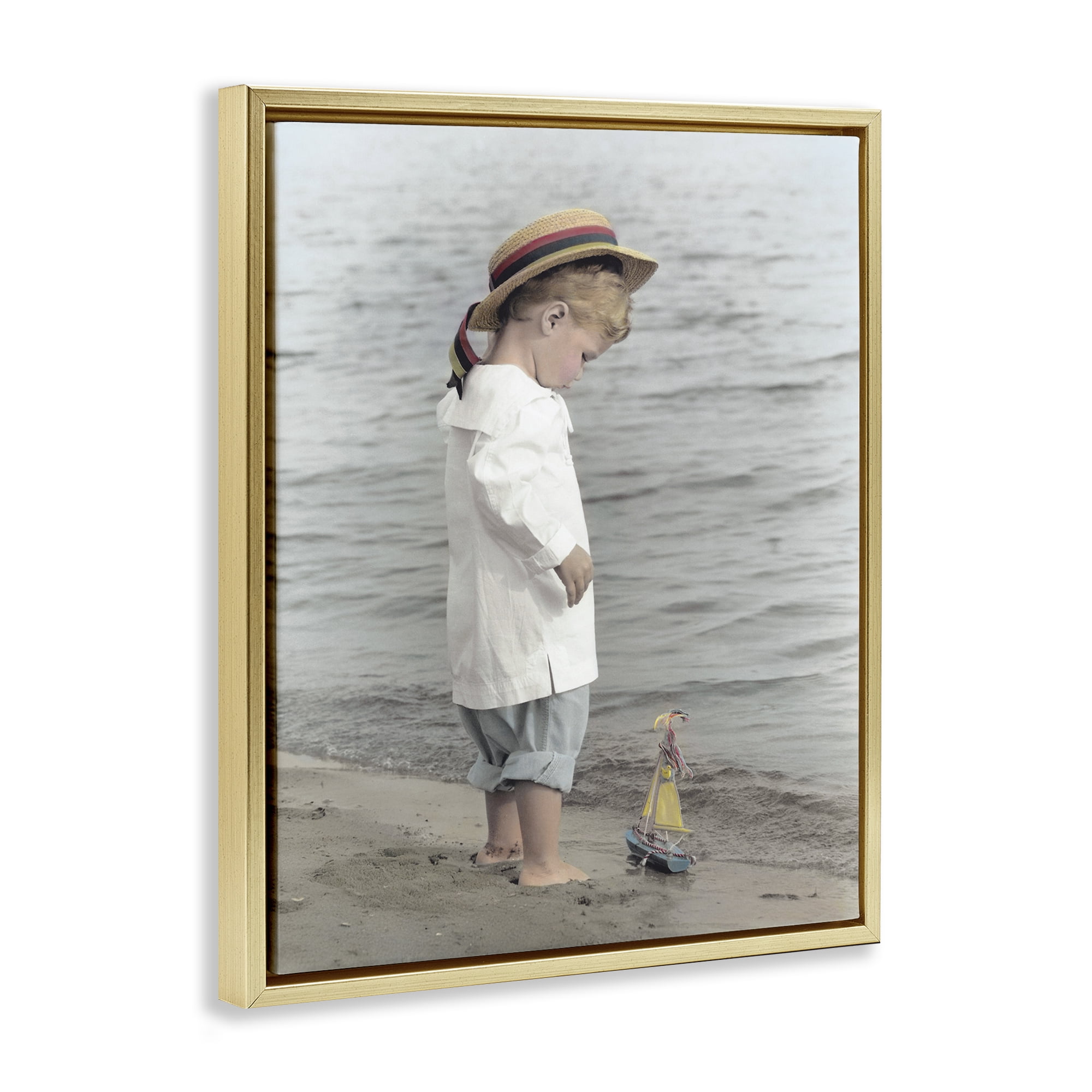 Stupell Industries Child on Beach Shore Gold Framed Floater Canvas Wall Art, design by Kendra Dew