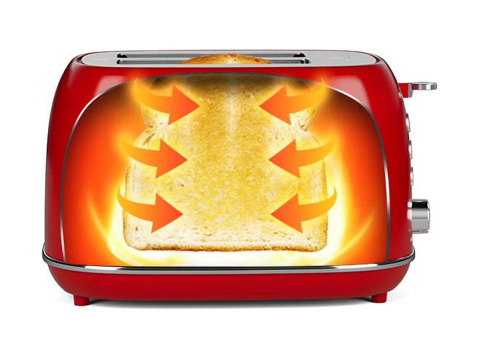 Keenstone Retro 2 Slice Stainless Steel Toaster for Bread Toast, Revolution Wide Slots, Red