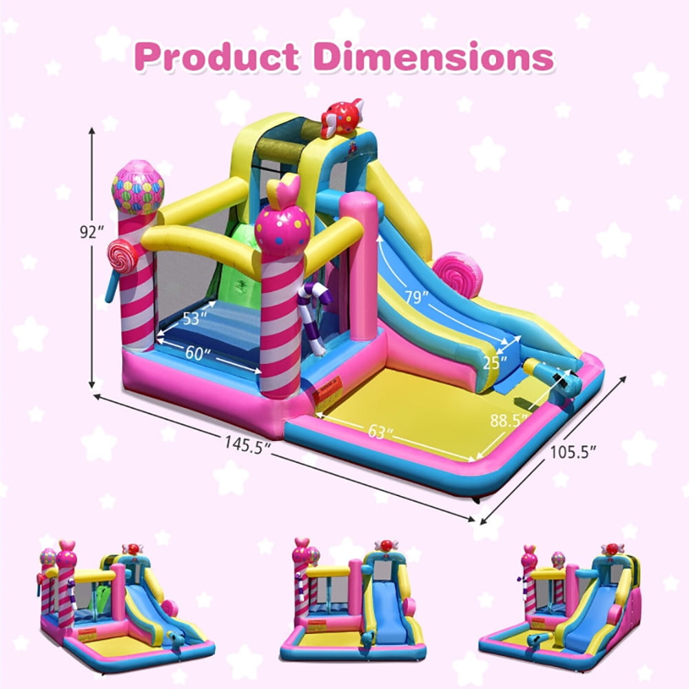 Aimee Lii Sweet Candy Inflatable Bounce House with Water Slide and 480W Blower, Kids Bounce House