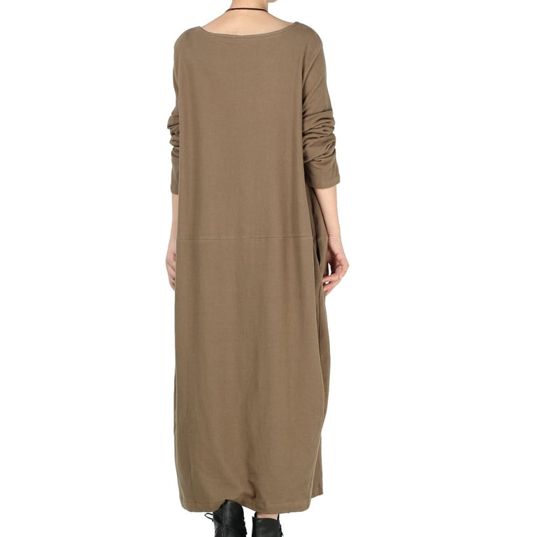 Women's Knit Sweater Dress Long Sleeve Baggy Shift Pullovers Brown
