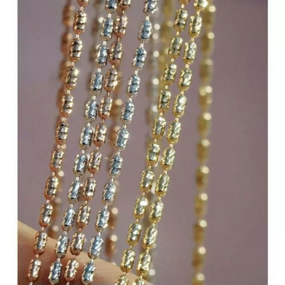 K-KED Real 18K Yellow Gold Chain Women's 1.2mm Beaded Link Can Adjust Necklace Gift-Rose Gold-24inch-3.8--4g