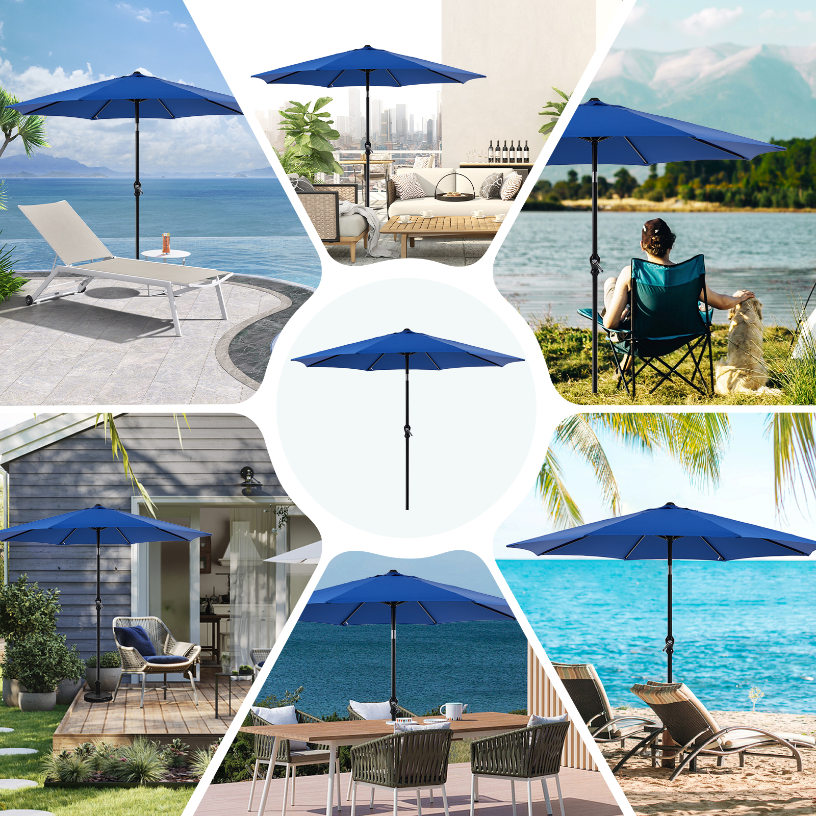MAYEERTY Outdoor Patio Umbrella - Push Button Tilt & Crank, 8 Sturdy Ribs, UV Protection & Waterproof for Garden/Backyard