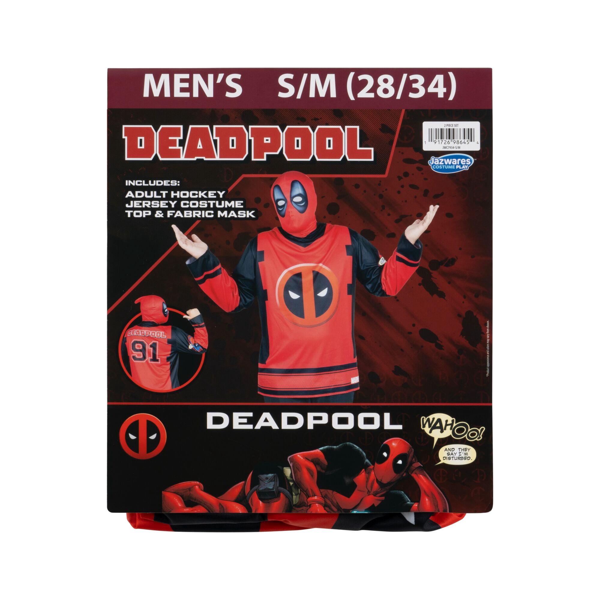 Marvel Deadpool Halloween Costume Top and Mask for Adults, Men's Size S/M (28-34), by Jazwares