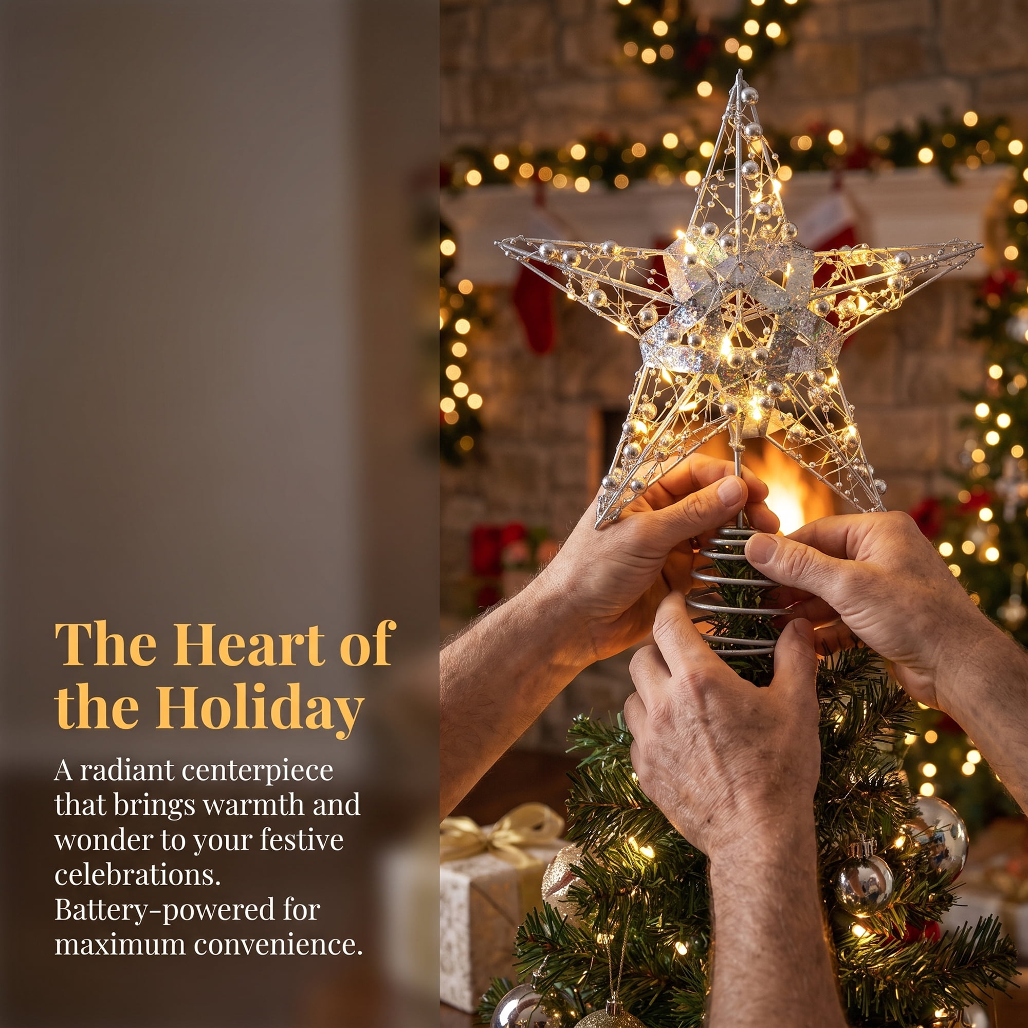 Unique Bargains Shimmering Cosmic Starburst Luxury Glowing Foliage Crest Ornament Silver Lights with Battery Operated 7.9"