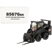 CAT Caterpillar 242D3 Wheeled Skid Steer Loader with Work Tools and Operator Special Black Paint "High Line Series" 1/50 Diecast Model by Diecast Ma