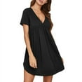 thumbnail image 2 of CNKOO Robe Mini Femme Manches Courtes Col en V Plissée Couleur Unie Tunique, 2 of 9