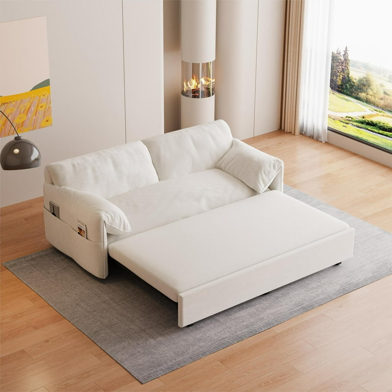 63.8 Queen Pull Out Sofa Couch Bed 3 in 1 Convertible Sleeper Sofa with Side Storage Velvet Loveseat Recliner for Living Room Apartment Small Space Beige Walmart