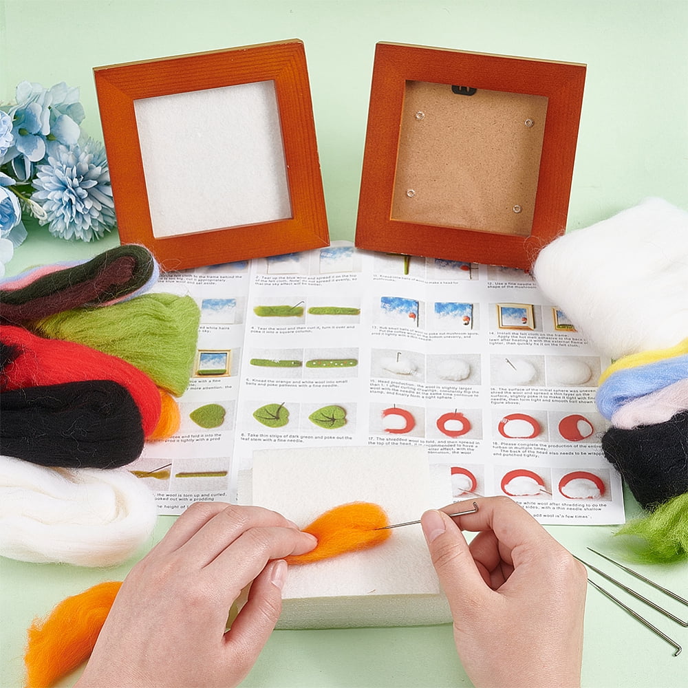 2 Sets 2 Style Panda Photo Frame Needle Felting Kit for Beginners DIY Wool Felt Material Set with Instructions Mixed Color 126x126x20mm