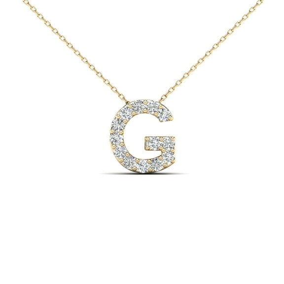 0.13 Carat Natural White Diamond Initial "G" Pendant Necklace For Women In 14K Yellow and White Gold with 18" Gold Cable Chain|Silver Chain