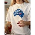 thumbnail image 1 of T-Shirt Vintage à Col Rond pour Femmes, Joyeuse Fête d'Australie Imprimé Géométrique, Polyester 100 %, Manches Courtes, Longueur Régulière, Haut en Tricot d'Été, 200g/m2, 1 of 6