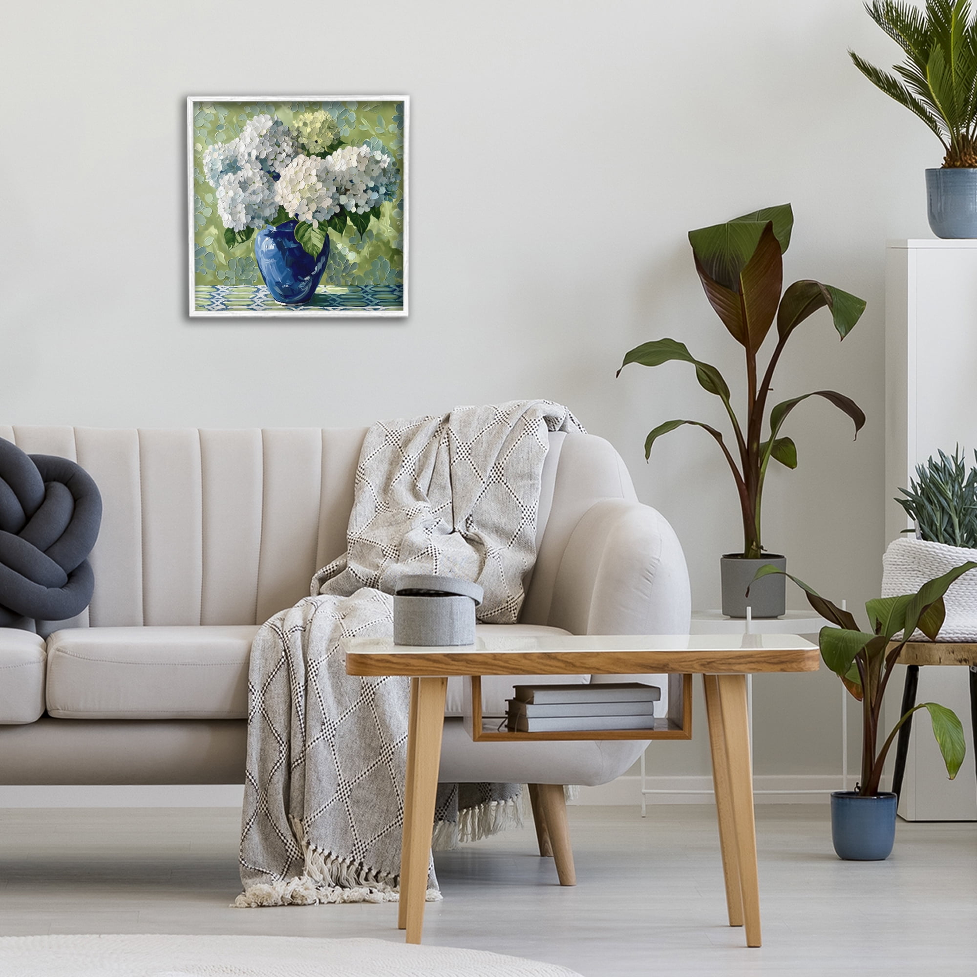 Stupell Industries White Hydrangeas in Blue Vase White Framed Giclee Art, design by Gina Kelly