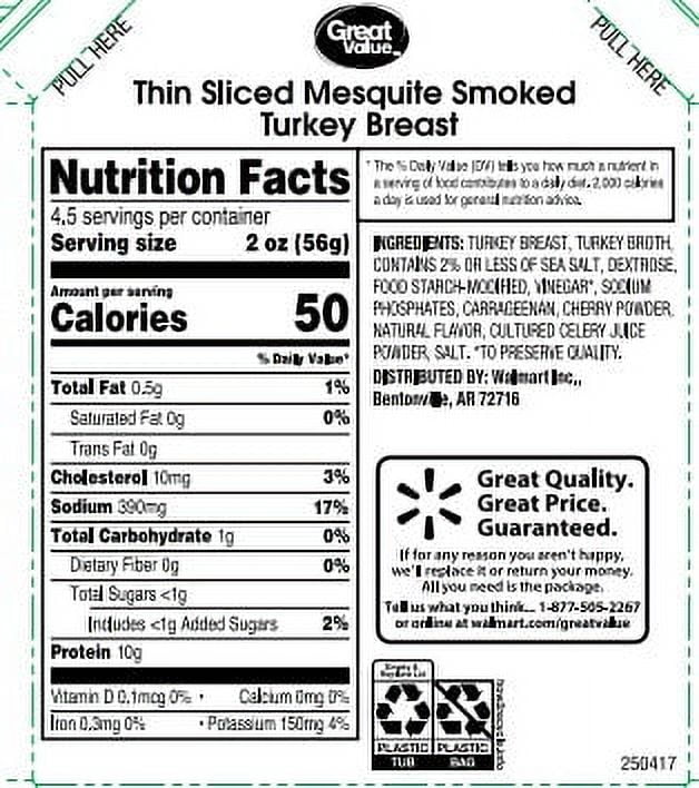 Great Value Mesquite Smoked Turkey Breast Lunchmeat, 16 oz, Plastic Tub