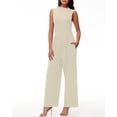 thumbnail image 6 of Vine Womens Summer One Piece Jumpsuits Dressy Casual Outfits Sleeveless Mock Neck Wide Leg Pants Rompers With Pockets, 6 of 7
