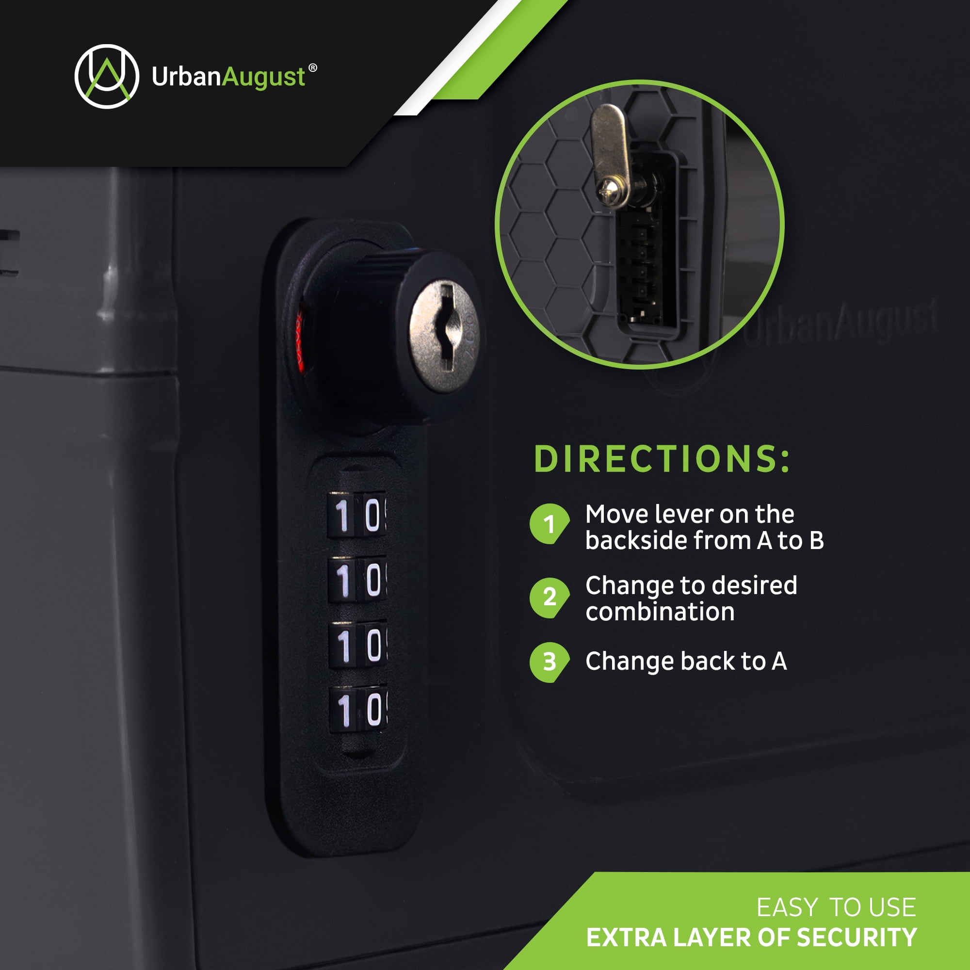 Urban August Combination Lock Standalone Safe Polycarbonate Plastic Graphite