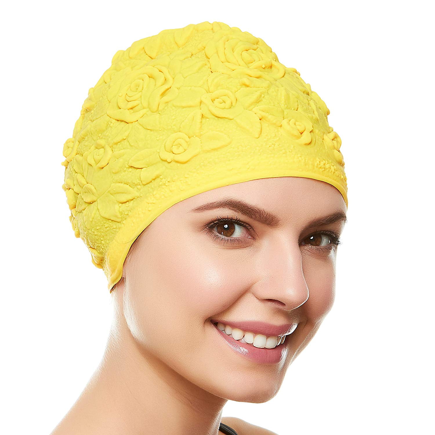 Beemo Swim Bathing Caps for Women/Girls Retro Style Latex with Embossed
