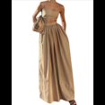 thumbnail image 1 of Conjunto de 2 Piezas para Mujer, Sin Mangas, con Tirantes, Corte A, Falda Maxi, Informal, Plisada, Estilo , Estilo Bohemio, con Bolsillo. Caqui S, 1 of 10