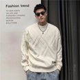 thumbnail image 5 of Suéteres masculinos cálidos de punto con forro polar y cuello redondo de color sólido para hombre, suéter de punto con cuello redondo, reseñas de ropa coreana, estilo de diseñador, 5 of 5