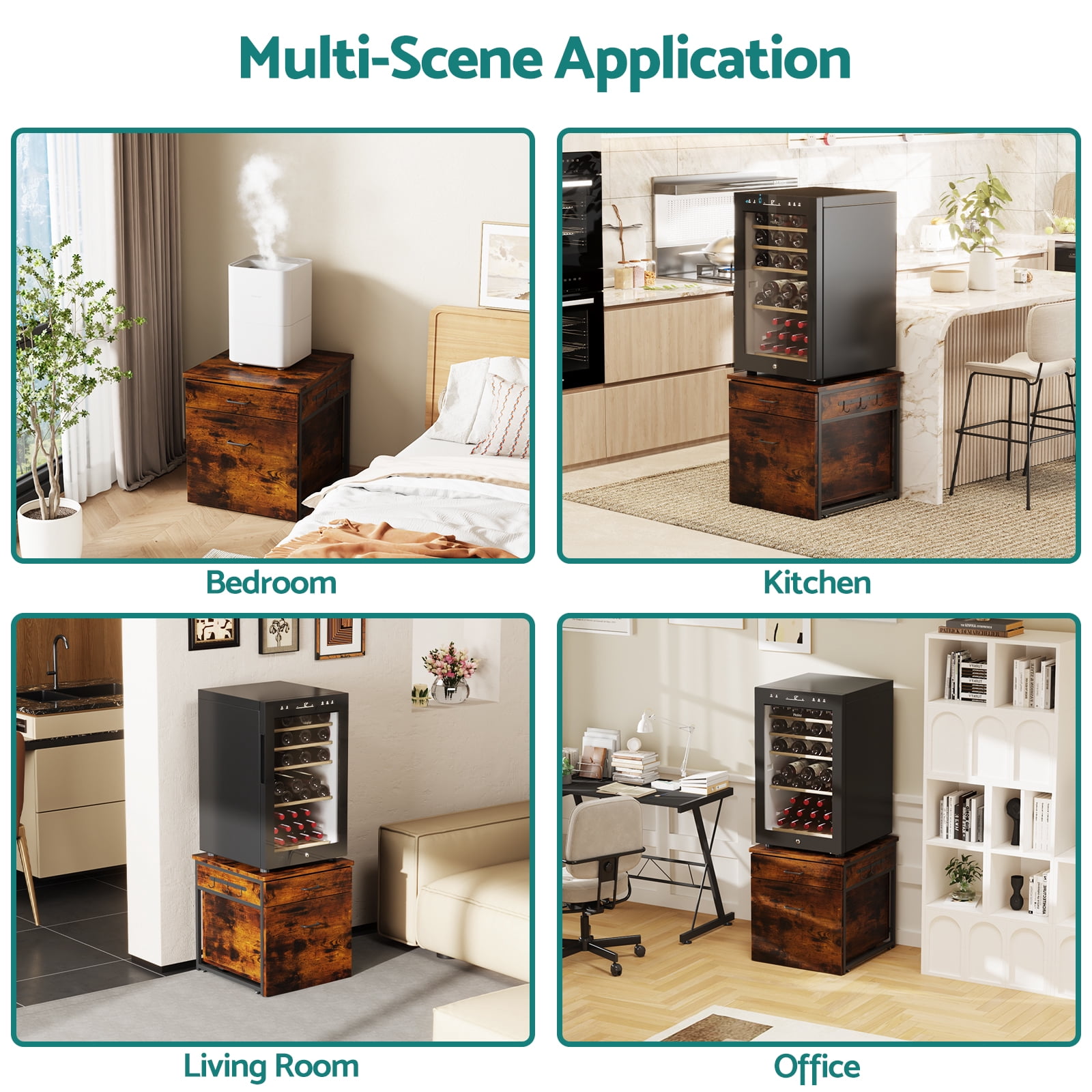 Advwin Heavy Duty Mini Fridge Stand with Storage, Mini Refrigerator Cart with Rolling Cabinet, Drawer & Lockable Wheels, Beverage Fridge Table for Dorm Home Office Bedroom, Rustic Brown