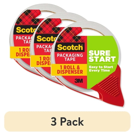 (3 pack) Scotch Sure Start Packaging Tape Dispenser, Clear 1.88 in. x 38.2 yd., 1 Total