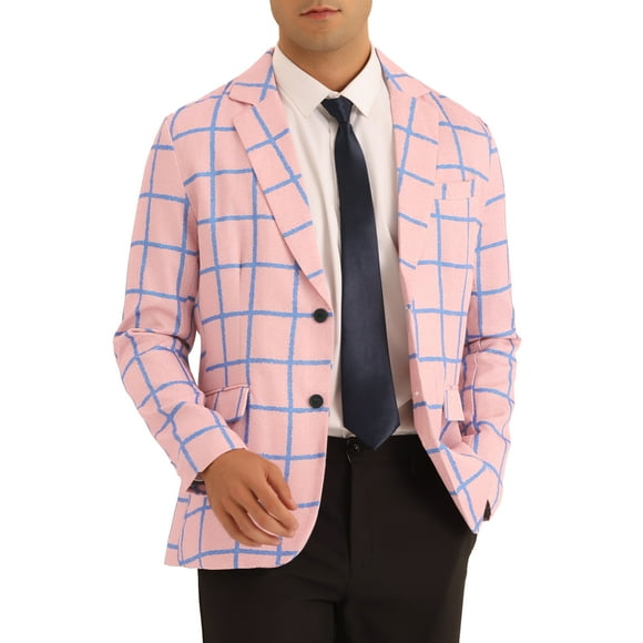 Chaqueta deportiva de cuadros formal para hombre, blazer de patrón a cuadros con solapa de muesca, color rosa, talla S