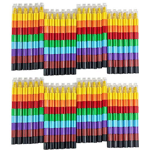 Building-Blocks, 48 Favorite Toys Kids Party Favors Safe Non-Toxic Huji Stacking Buildable 8 Colors Crayons Set Connect Stack and Build Crayons Sideways and Up Easy to Hold 
