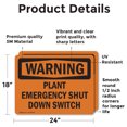 thumbnail image 2 of (2 Pack) Plant Emergency Shut Down Switch OSHA Warning Sign 24 Inch X 18 Inch Vinyl Label Decal Sticker Weather Resistant, UV Protected for Workplace, Business, and Construction Site,, 2 of 7