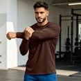 thumbnail image 6 of Men's Long Sleeve Tee Shirts Crew Neck T Shirt Solid Casual Basic Tees Soft Stretch T-Shirts Coffee 240, 6 of 8