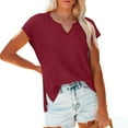 thumbnail image 2 of BLVB Women's Short Sleeve Shirts V Neck Solid Color Summer Basic Tops Loose Casual Side Slit Tunic T-Shirts Tee Blouses, 2 of 7