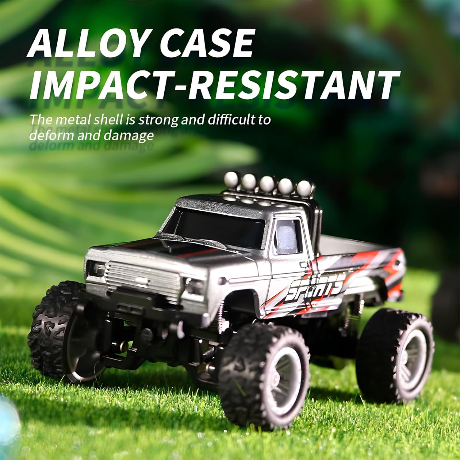 1:64 Mini RC Monster Truck with LED Lights | 2.4GHz Off-Road Remote Control Car | 3 Speed Adjustable, USB Rechargeable Alloy RC Truck for Kids & Adults Indoor/Outdoor Racing (Orange Blue)