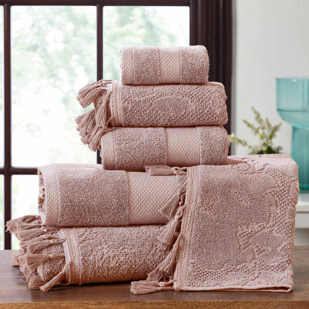 Allure 6Piece Jacquard Towel Set With Tassels, Dusty Rose Walmart