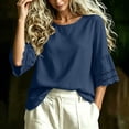 thumbnail image 4 of HAiming Cotton Linen Tops for Women Summer Tiered Short Sleeve Tee Loose Casual Comfy Solid Color Scoop Neck Shirts Outwear Tops, 4 of 7