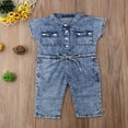 thumbnail image 3 of Enfants Bambin Filles Denim Combinaison Sans Manches Col Plié Bouton-vers le Bas Ensemble une Pièce Romper, 3 of 7