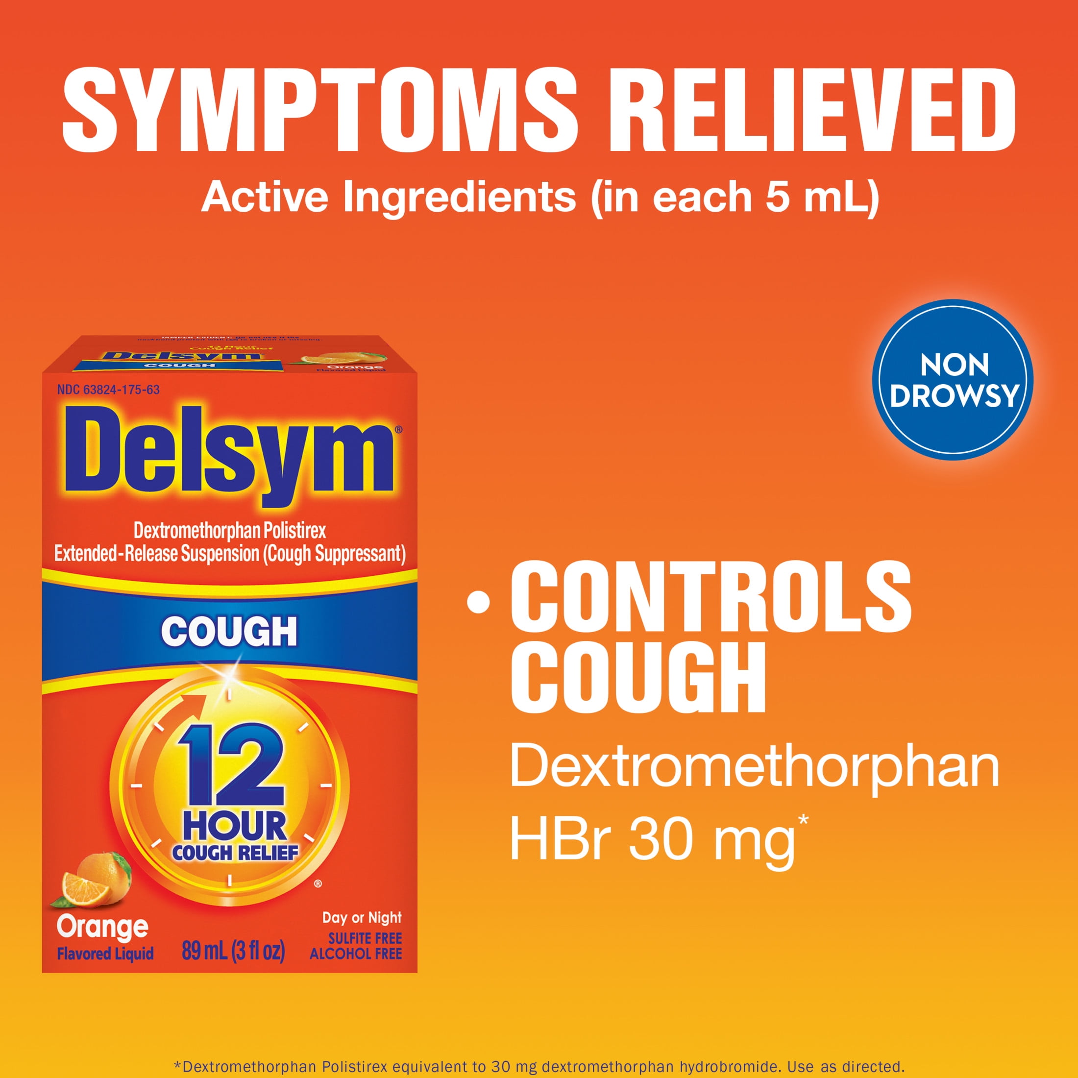 Delsym Adult 12 Hour Cough Relief Liquid Medicine, #1 Pharmacist Recommended, Orange Flavor, 3 fl oz