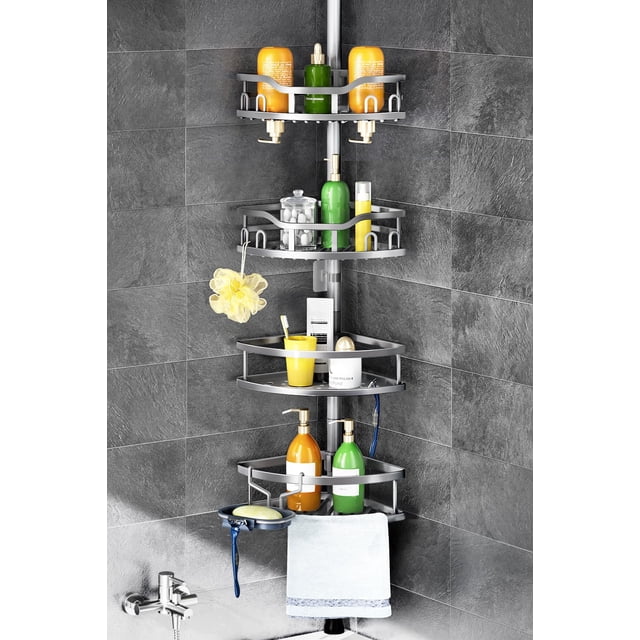 Estante HAMITOR Esquinero para Ducha de 4 Niveles Ajustable 120-308 cm
