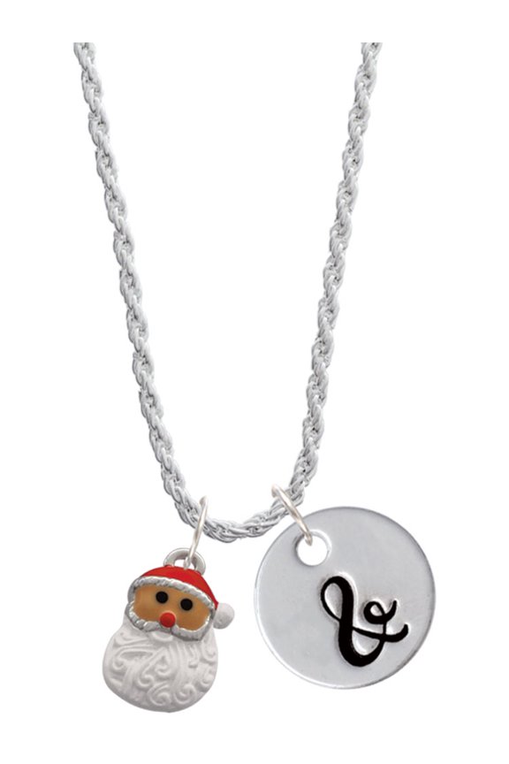 Silvertone Santa Face with Curly Beard Silvertone Script Initial Disc - & - Charm Necklace, 20"+3"