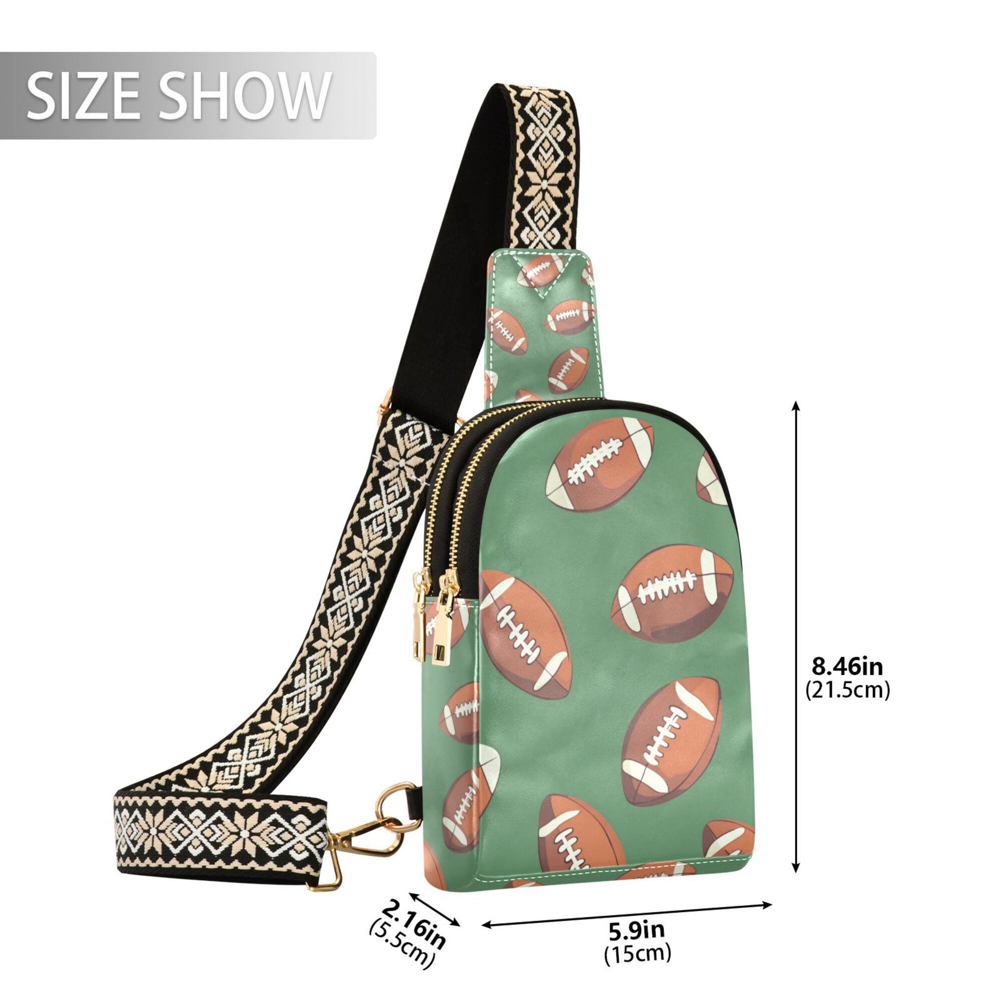FORMRS Womens Crossbody Sling Bag Travel Daypack Shoulder Chest Backpack, Green American Footballs