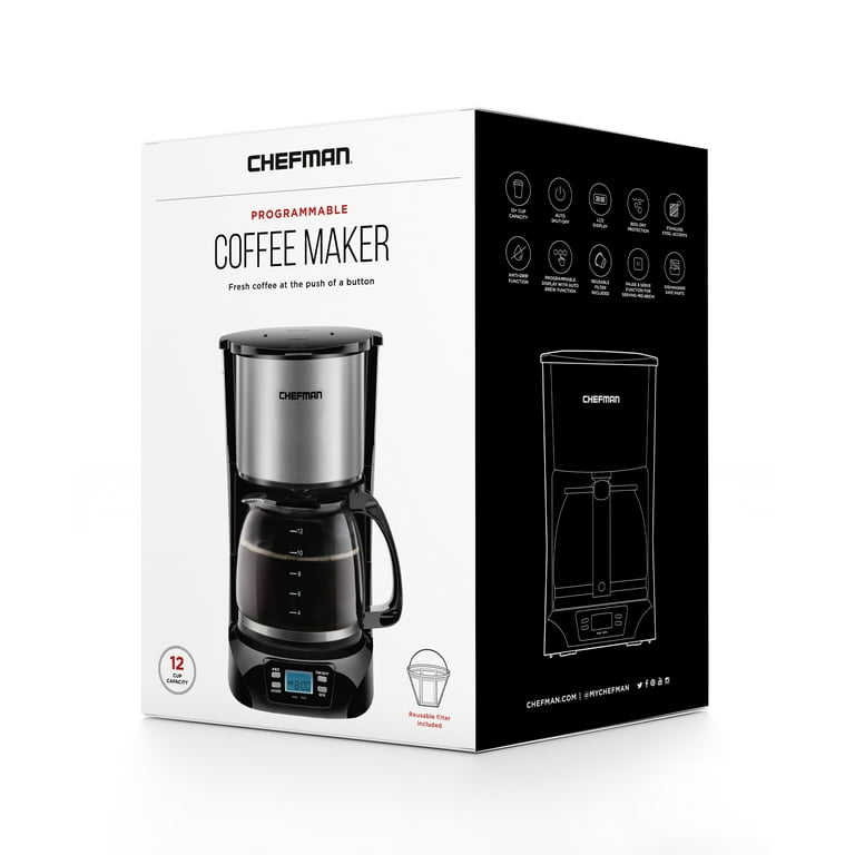 Chefman 12-Cup Programmable Coffee Maker, Electric Brewer, Auto Shut Off,  Digital Display w/Auto-Brew Function, Anti-Drip Pot, Reusable Filter for