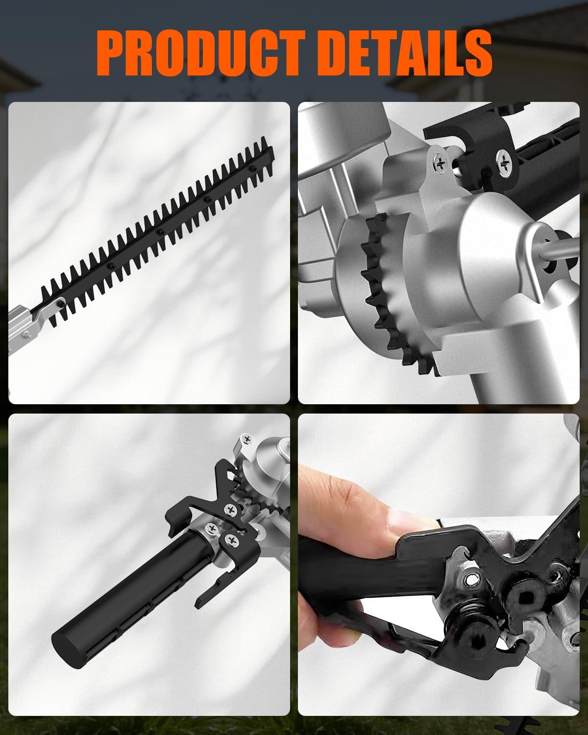 16-Inch Hedge Trimmer Attachment with 180° Swivel Head, Heavy Duty Dual-Action Cutting Blade Compatible with Gas-Powered Trimmers