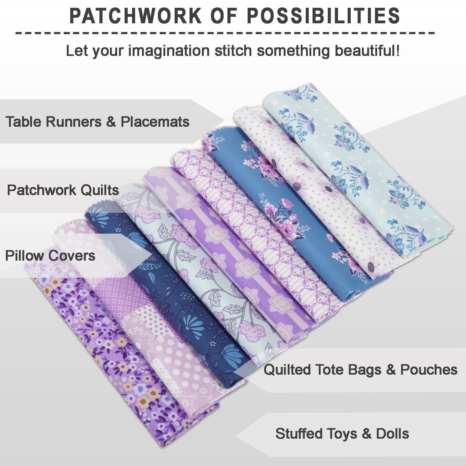 9Pcs Cotton Fabric Bundles 18 x 22 Inch, Fat Quarters Fabric Pre-Cut Quilt Squares, Quilting Patchwork Squares Sewing Fabrics for DIY Handmade Crafting Home Dcor - Floral Fusion