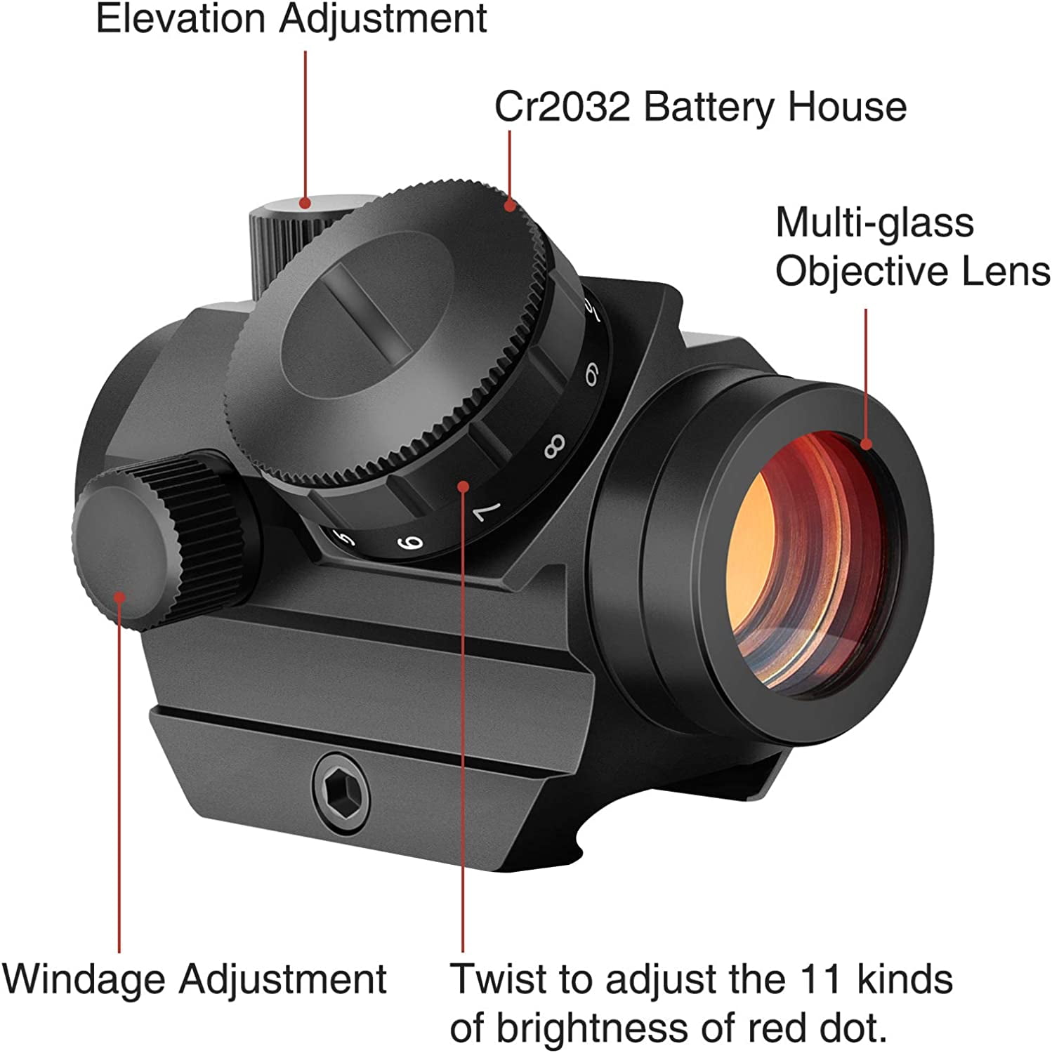 MidTen Red Dot Sight 1x25mm Sight for Hunting