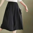thumbnail image 2 of RYRJJ Womens Knee Length Shorts Summer Casual Linen Wide Leg Long Elastic Bermuda Shorts for Women Culottes(Black,L), 2 of 6