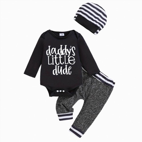 TAmten Baby Boy Newborn Outfits Winter Baby Boy Clothes Infant Romper Winter Fall Long Pants Set Hat 3PC 0 3 6 9 12 18 24 Months(Black,3-6 Months)
