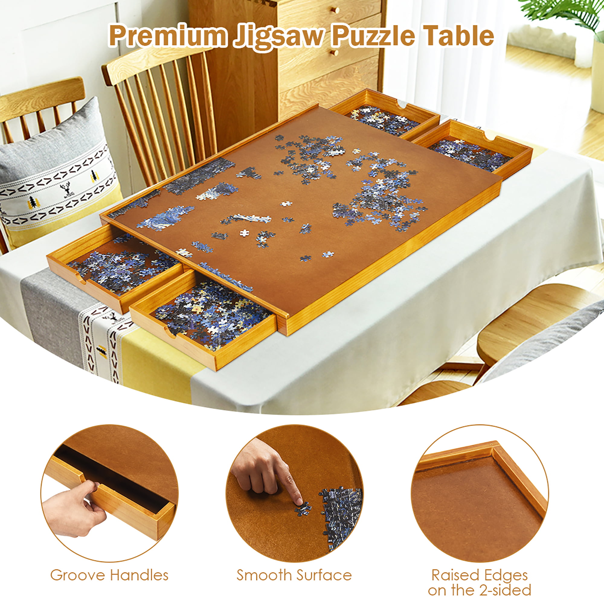 ATDAWN 1500 Pieces Upgraded Wooden Jigsaw Puzzle Table, Jigsaw Puzzle  Board, Puzzle Plateau-Smooth Fiberboard Work Surface, with Five Drawers,  Puzzle