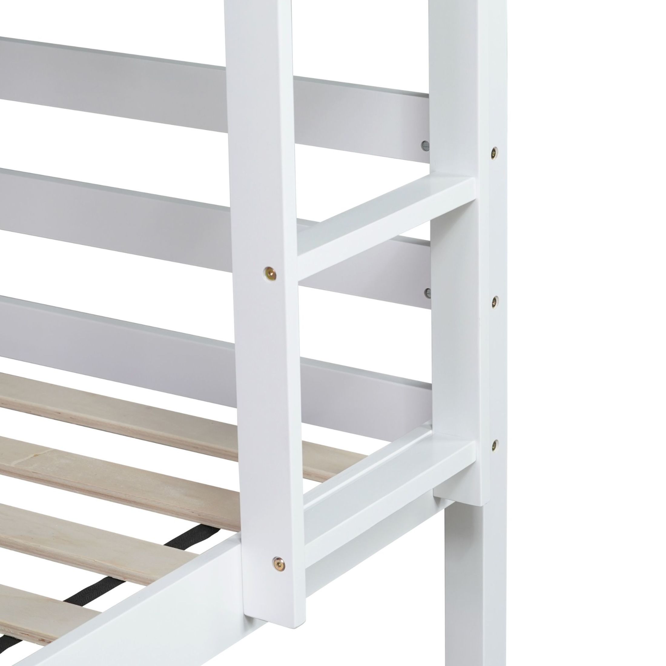 Noble House Twin Over Twin Bunk Bed, Rubber Wood Frame with Shelves Headboard & Detachable Design, White